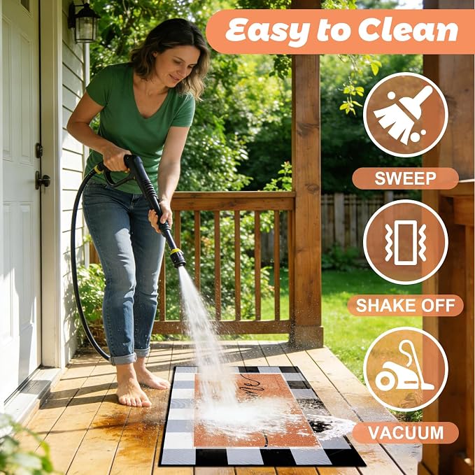 2pcs Layered Doormat Set, Welcome Door Mat for Outdoor Front Door, 16x24 PVC Coil & 24x32 Crystal Velvet Non-Slip Layering Entry Mats for Farmhouse Porch Decoration（Welcome, Striped