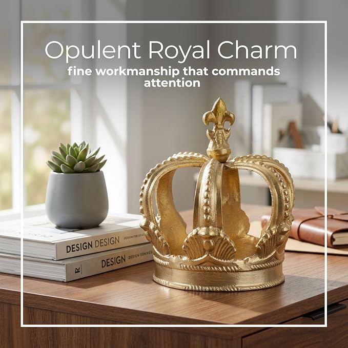 Metal Crown Display for Bathroom Decor - Regal Form Accent Display for Home, Living Room, Office, and Shelf Styling - Sculpture Ornament Statement Piece for Coffee Table Decor - 7", Gold & Metallic