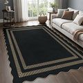 Scalloped Modern Easy Jute Carpet, 5x7 Outdoor Patio Washable Area Rug, Indoor Black Kitchen Rugs Farmhouse Neutral Non Slip Rug for Living Room Patio Entryway