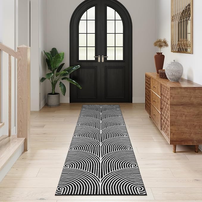 Tiffasea Long Hallway Runner Rug 2.6'x10' Black Kitchen Rug Washable Rugs | Modern Reversible Kitchen Runner Cotton Hand-Woven Indoor Entryway Rug Carpet Runners for Bathroom Bedroom Laundry Room