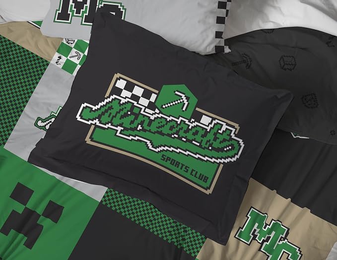 Minecraft Creeper Full Size Comforter Set 7 Piece Kids Bedding, Multi | Zombie Enderman, Comforter Sheets Shams Pillowcases, Official Product, Soft Microfiber, Machine Washable, Boys Gift