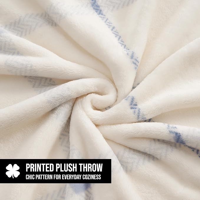 Lucky Brand Palmdale White with Light Blue Plaid 50"x70" Cozy Plush Blanket - Premium Microfiber Throw for Luxurious Comfort