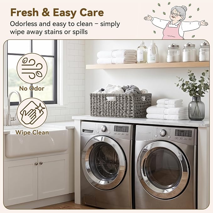 GRANNY SAYS Large Wicker Basket for Storage, Waterproof Basket for Shelves, Storage Basket with Handles, Grey Basket for Storage, 1-Pack