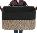 Goodpick 75L Extra Large Woven Blanket Basket, 22" x 17" x 12", Black Jute | Decorative Rectangle Basket for Blankets, Pillows & Toys Storage, Living Room & Bedroom Organization, Nursery & Home Decor