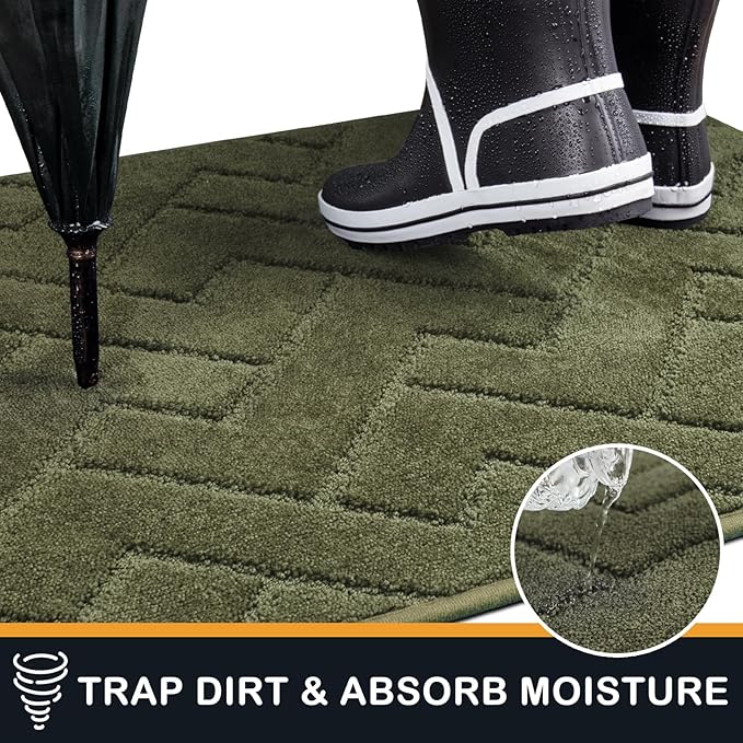 PURRUGS Dirt Trapping Door Mat 32" x 47", Non-Slip Machine Washable Entry Rug, Dog Doormat, Indoor Front Door Mat, Super Absorbent Entryway Rug for Muddy Shoes & Paws, Sage Green
