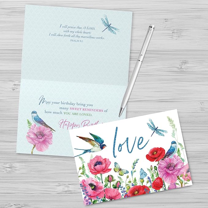 Faithfully Yours Designer Greetings Floral Birthday Boxed Card 12 Pack | Biblical Scripture Verse, Faith Based Sentiment, Boxed Card Set, Matching Envelopes