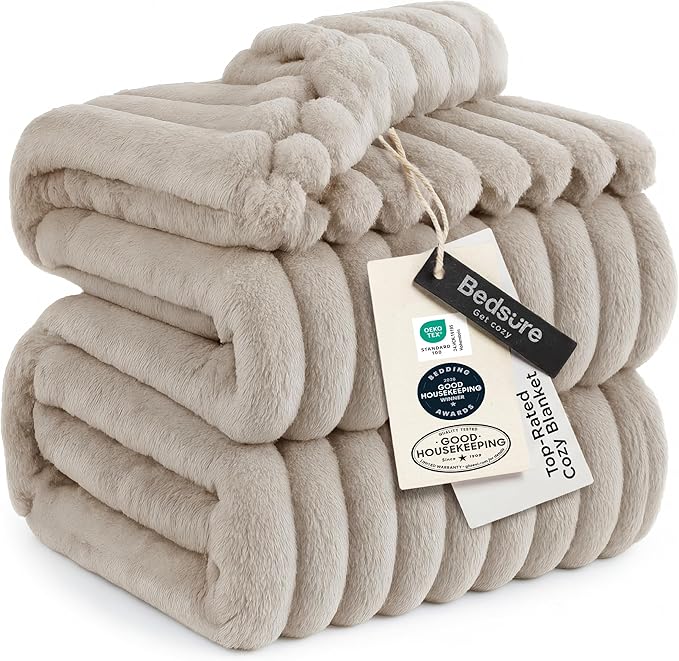 Bedsure GentleSoft King Size Blanket for Bed - Cozy Soft Blankets for Women, Cute Large Fleece Throws for Girls, Beige, 108x90 Inches