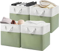 Patvingot 13-Inch Fabric Cube Storage Bins with Handles,4 Pack,Foldable | For cube shelves and closets,keeps grouped for everyday access,reinforced opening and fold-flat storage,white and green