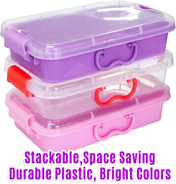 Carolart 3 Pack 12.8 Inch Plastic Storage Bins, Stackable Sensory Bin | Portable containers with lids for sand toy storage, crafts, toys, classroom organization and homeschool activities