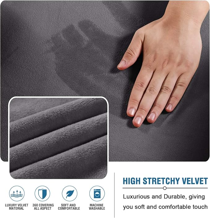 H.VERSAILTEX Real Velvet Futon Cover Armless Sofa Covers Sofa Bed Covers Stretch Futon Couch Cover Sofa Slipcover Furniture Protector Thick Soft Velvet Fabric Form Fitted Stay in Place, Grey