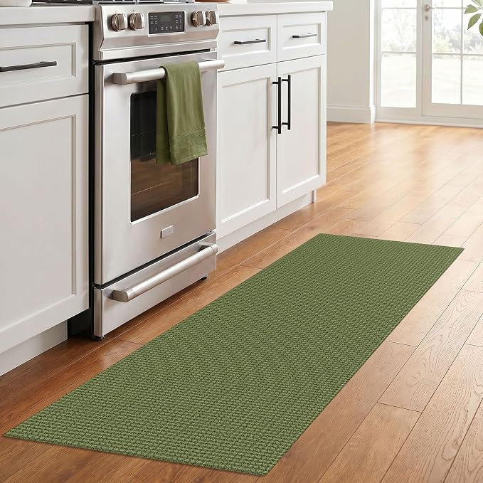 IOHOUZE Washable Runner Rug 2x6 Non Slip Runners for Hallways Entryway Runner Indoor, Kitchen Rugs Woven Cotton Floor Carpet for Kitchen Hall Entrance Bedroom, Olive Green/Earthy Green