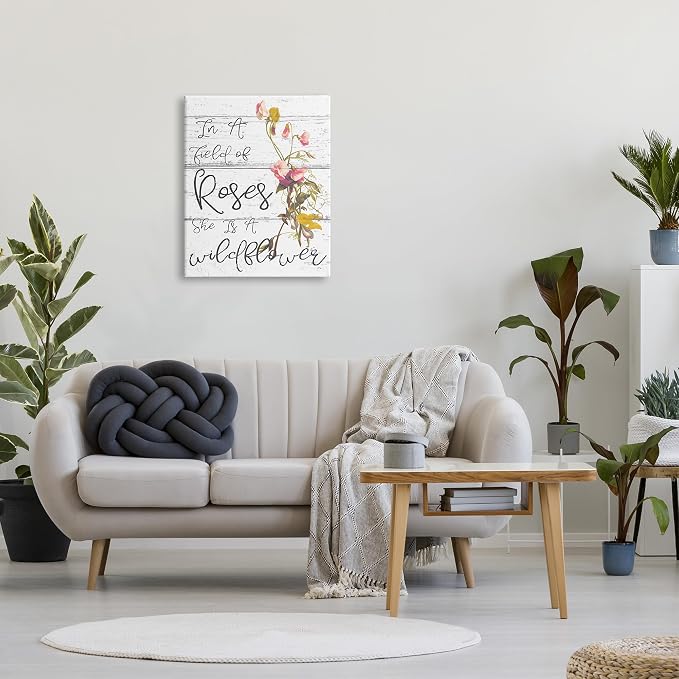 Stupell Industries Be a Wildflower Cursive Typography Oversized Stretched Canvas Wall Art, 24 x 1.5 x 30, Proudly Made in USA | Stupell Industries · By Lil' Rue · Ready to hang · Cottage and rustic charm · Made in USA