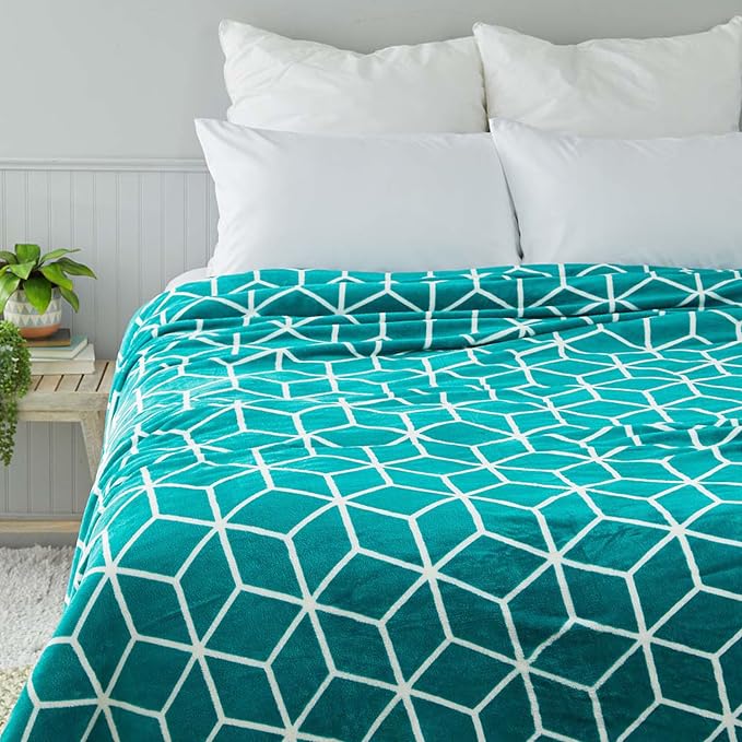 Elegant Comfort Luxury Velvety-Soft Coral Flannel Blanket Micro-Velour Ultra-Softness Fuzzy Plush, Full/Queen, Teal