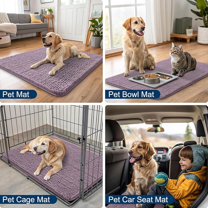 Smiry Dog Door Mat for Muddy Paws 59x24, Absorbent Dirt Trapper, Non-Slip Washable Chenille Entryway Rug for Inside Floor, Deep Plum, Classic Solid