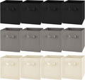 Yinder 12 Pcs Cube Storage Bin Grey 10.5''x10.5''x11'' Black Beige Storage Bins for Playroom Decor Colorful Bins for Kids Foldable Baskets for Nursery Organizer Boxes Fabric Boxes