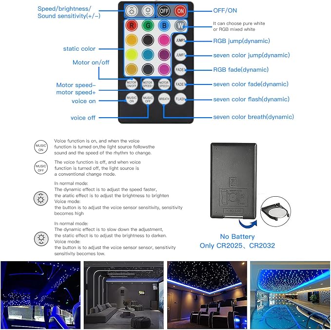 AZIMOM Dual Port 16W Twinkle Bluetooth Fiber Optic Lights Star Ceiling Light Kit 600pcs0.03in9.8ft Fibers Strands Sound Activated RGBW APP/Remote Light Engine for Car Home Starlight Headliner Decor