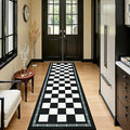 2.5x8 Jute Checkered Runner Rugs, Outdoor Runner Rug, Washable Hallway Rug | Patio Porch Balcony Runners Indoor Bedroom Kitchen Laundry Mat, Non Slip Plaid Farmhouse Carpet, Black and White
