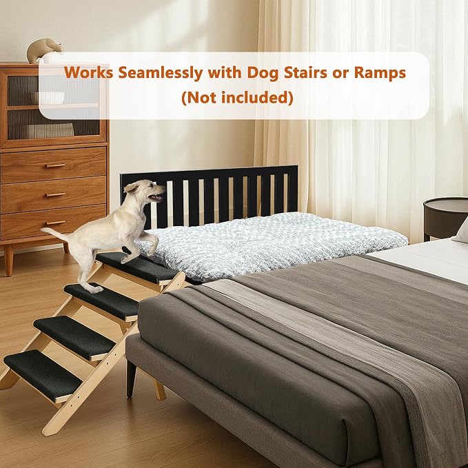 Beside Dog Bed,Adjustable Height Dog Bunk Beds,25.5‘’x18‘’Metal Dogs Bed Frame with Cushion (Large)