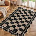 EDIMENS Scalloped Outdoor Rug 3x5 Jute Front Porch Patio Entry Entryway Rug | Checkered Front Door Mat Small Non-Slip Washable Area Rug Carpet Low Pile Black Indoor Farmhouse Doormat for Entrance Doorway