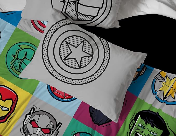 Marvel Avengers Full Size Comforter Set 7 Piece Kids Bedding, Multi | Iron Man Hulk Captain America Thor, Comforter Sheets Shams Pillowcases, Soft Microfiber, Machine Washable, Boys Gift