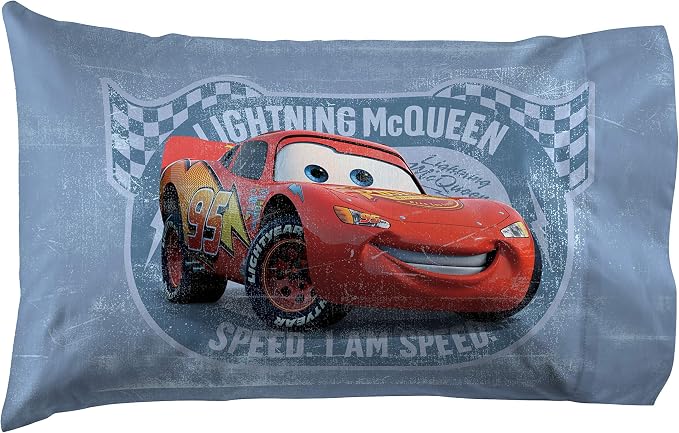 Jay Franco Disney Pixar Cars Lightning McQueen Twin Sheet Set - 3 Piece Kids Race Car Bedding, Super Soft Microfiber, Deep Pocket, Machine Washable, Fade Resistant, Blue (Official Disney Product)