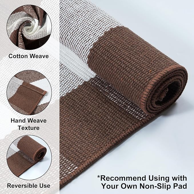 Collive Buffalo Plaid Checkered Outdoor Rug, Fall Autumn Decor Door Mat, 27.5x43 Inches Coffee and White Front Door Rug Outside Entrance, Washable Welcome Layered Doormat for Porch Entryway Patio