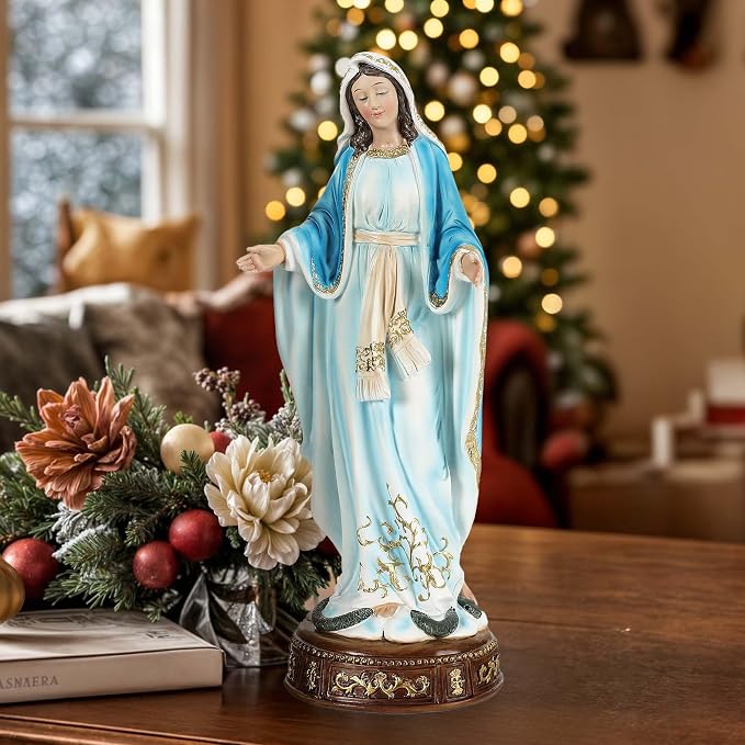 12-Inch Virgin Mary Statue, Catholic Our Lady of Grace | Nativity figurine for church altar or home decor. Our Lady of Grace sculpture for prayer and devotion.