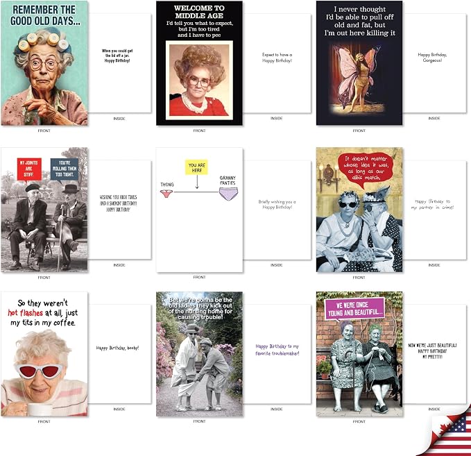 NobleWorks, 36 Assorted Box Set Funny Birthday Greeting Cards w/ 5 x 7 Inch Envelopes for Men and Women (36 Designs, 1 Each) Bday Getting Old AC10798BDG-B1x36