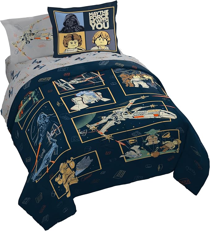 Jay Franco Kids Comforter Set Includes Sheets and Pillow Covers - Soft and Cozy Bed Set for Stylish Room Decor, Official Licensed Bedding, Blue - LEGO®, 7 Piece Queen