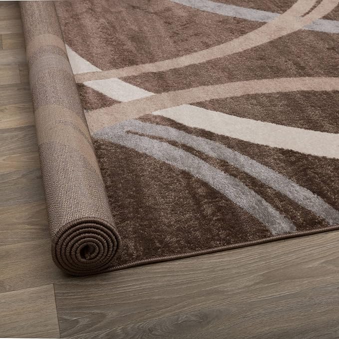 Rugshop Wavy Circles Modern Jute Backing Living Room Round Rug Brown 6'6" | Round, Size 6'6", Bedroom, Dining Room, Home Office, Kitchen, Entryway, Hallway, Nursery, Kids Room, Guest Room