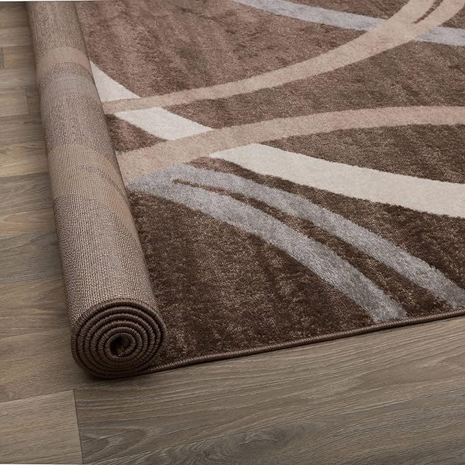 Rugshop Wavy Circles Modern Jute Backing Living Room Area Rug Brown 4' x 6' | Rectangular, Size 4' x 6', Bedroom, Dining Room, Home Office, Kitchen, Entryway, Hallway, Nursery, Kids Room, Guest Room