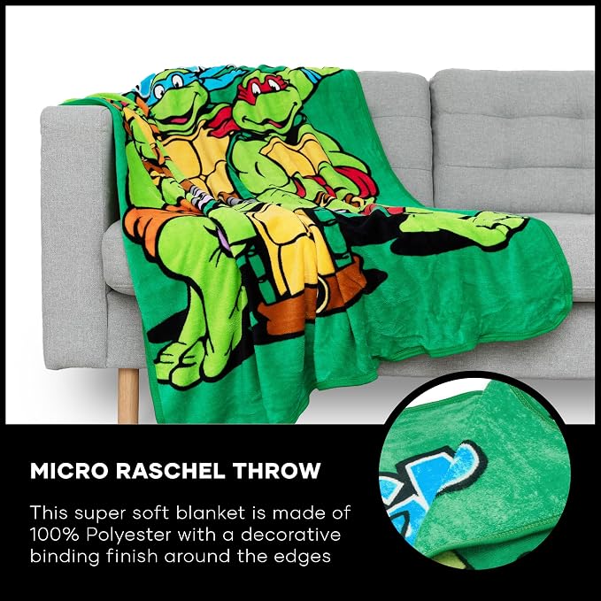 Northwest Teenage Mutant Ninja Turtles Micro Raschel Throw Blanket, 46" x 60", Cowabunga Dudes