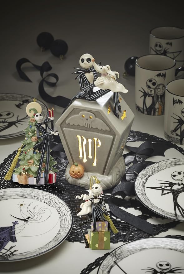 Lenox Halloween Nightmare Before Christmas Jack Skellington Figurine | porcelain, 10 inch height | requires 3 aaa batteries | collectible gift for disney and nightmare before christmas fans