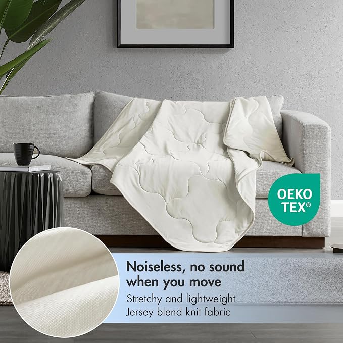 Sharper Image Cooling Touch Down Alternative Throw Blanket, 50 x 60, Ivory | Jersey Knit, All Season, Ultra Soft, Microfiber, Cozy Warmth for Sofa or Bed, Quilted, Lightweight, OEKO-TEX Certified