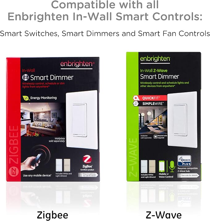 Enbrighten Z-Wave Add-On Switch, Toggle, Light Almond, 1 Pack | Not for Standalone Use, Pair with other Enbrighten Z-Wave Switches for 3-Way Setup
