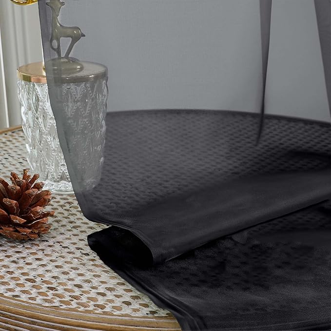 Black Sheer Curtains for Bedroom Living Room 96 Inches Long 2 Panels, Modern Airy Soft Lightweight Rod Pocket Light Filtering Sheer Curtains Drapes, Black, Each 59" Wx96 L Inch