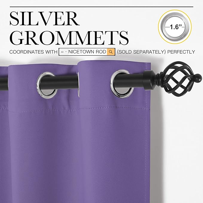 NICETOWN Room Darkening Draperies Window Curtain Panels, Lilac Purple, 2 Panels, W60 x L84 -inch, Thermal Insulated Grommet Room Darkening Curtains for Bedroom