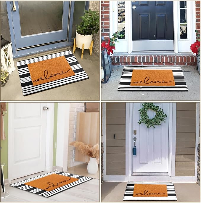 2 Pcs Outdoor Door Mat Combo Set Layered Outdoor Rug and Coir Welcome Doormat Non Slip Outside Floor Mat for Front Porch Entryway Patio Yard Decor(Welcoming,24'' X 35'',24'' X 16'')