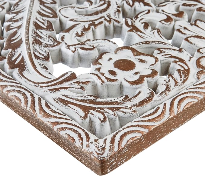 Madison Park Wall Décor for Living Room - Botanical Panel, Home Accent Modern Kitchen Dining Decoration, Ready to Hang 2-Piece Distressed Carved Wood Panel Set for Bedroom, 15.75"W x 31.50"H, Antique Brown