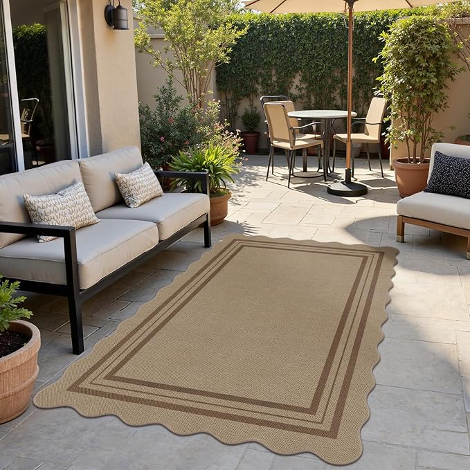 Modern Easy Jute 4x6 Outdoor Patio Rug, Washable Indoor Brown Kitchen Rugs Farmhouse Neutral Non Slip Area Rug for Living Room Backyard Bedroom