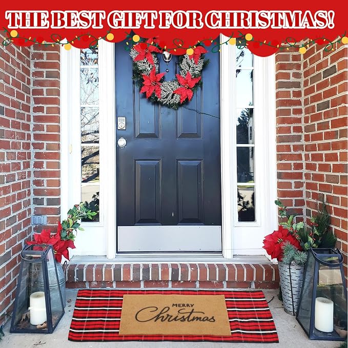 2 Pcs Outdoor Door Mat Combo Set Layered Outdoor Rug and Coir Welcome Doormat Non Slip Outside Floor Mat for Front Porch Entryway Patio Yard Decor(Merry Christmas,24'' X 51',18'' X 28'')