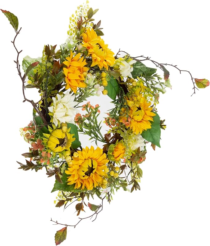 Sunflower Wreaths - Set of Two 22-Inch Artificial Spring, Summer, or Fall Wreaths for Home Decor - Wreaths for Indoors or Covered Patio by Pure Garden