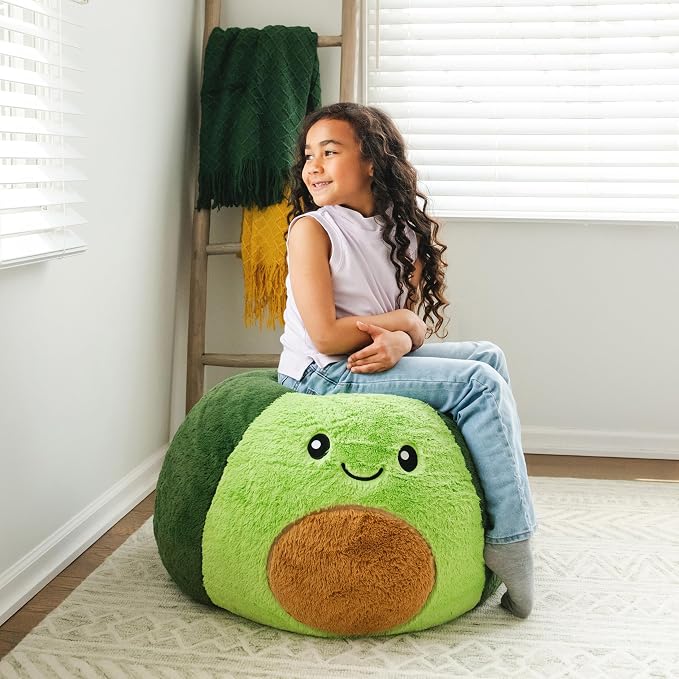 Big Joe Avocado PlushiPals Super Soft Bean Bag Chair for Kids, Ultra-Soft Plush Polyester Blend, 2.5 feet Refillable | 2.5 feet, Polystyrene Bean Filled, Refillable, Snuggle Puff, Safe for Kids Ages 3 and Up, Supports Up to 150 lbs