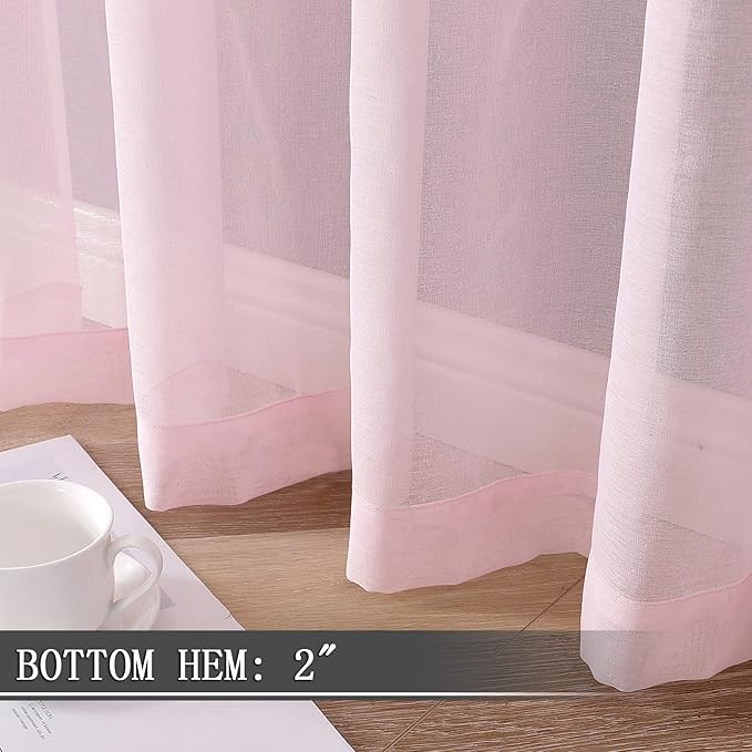 Tollpiz Sheer Tier Curtain Linen Textured Half Kitchen Curtains Sheer Light - Image 4