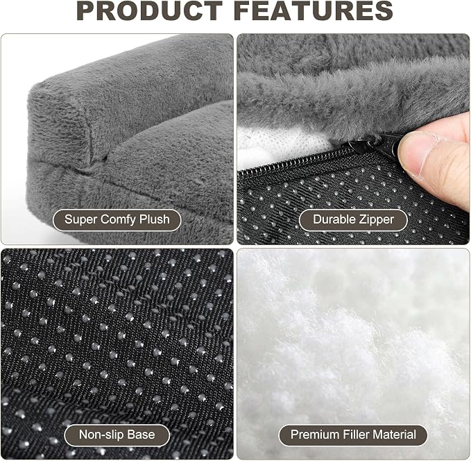 FAMIDGE Plush Cat Couch Bed - Cat Bed for Indoor Cats, Dog Sofa Bed, Short Rabbit Fleece Calming Pet Couch with Removable Cover, Anti-Shedding Pet Sofa for Small/Medium Pets (26×18×12in, Dark Grey)
