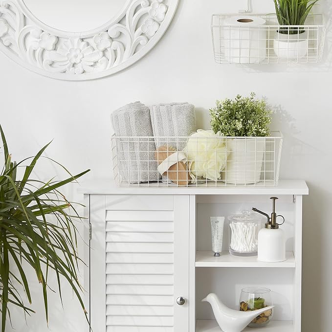 DII Farmhouse Vintage Decor, Wire Wall Basket, Assorted, Antique White, 2 Piece