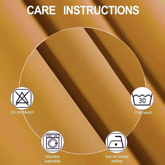 LEMOMO Mustard Yellow Thermal Blackout Curtains/42 x 95 Inch/Set of 2 Panels Room Darkening Curtains for Bedroom