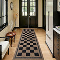 2.5x8 Jute Checkered Runner Rugs, Outdoor Runner Rug, Hallway Runner Rug | Washable Patio Porch Balcony Runners Indoor Bedroom Kitchen Laundry Mat, Non Slip Plaid Farmhouse Carpet, Black and Brown