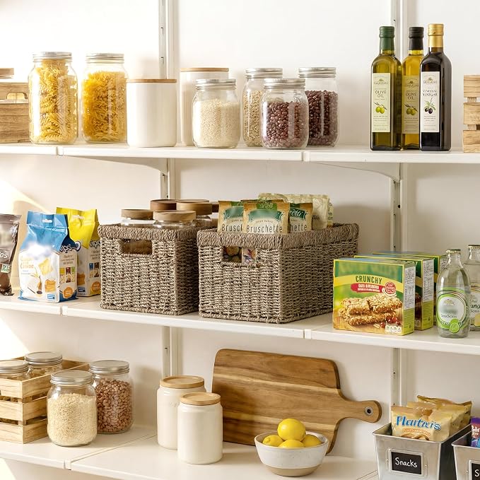 StorageWorks Wicker Baskets for Storage,Seagrass Storage Baskets,2-Pack | Seagrass Baskets,Wicker Storage Baskets for Organizing,Wicker Storage Baskets for Shelves,Pantry Organizers and Storage