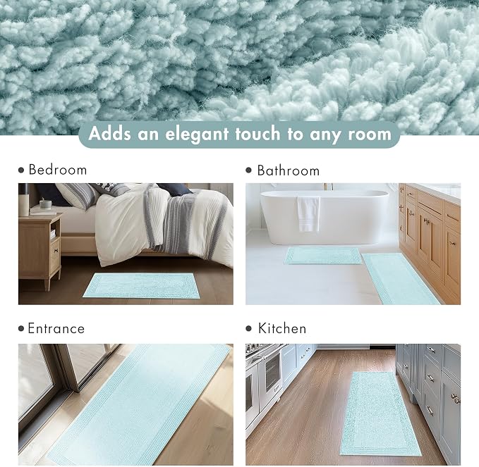 Madison Park Splendor Reversible 100% Cotton Bath Rug, 24 x 36, Blue | Tufted Bathroom Mat, 3000 GSM, Hotel Quality, Luxurious Plush, Medium Pile, Absorbent, Quick Dry, OEKO-TEX, Shower Room Décor